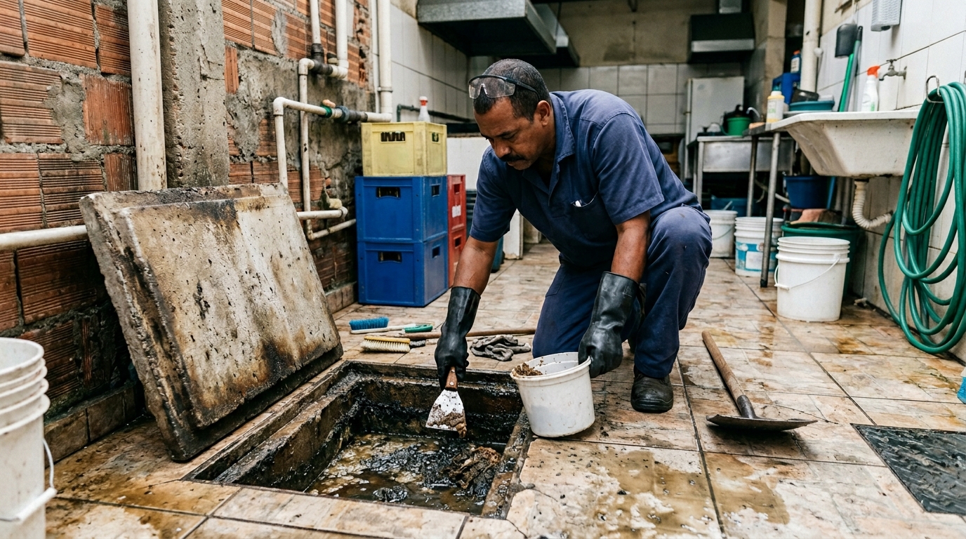 Esvaziamento de Caixa de Gordura nos Cuités, Campina Grande‑PB